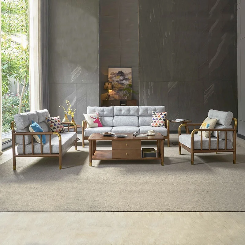 Modern Nordic Solid Wood Furniture Living Room Fabric Sofa Set