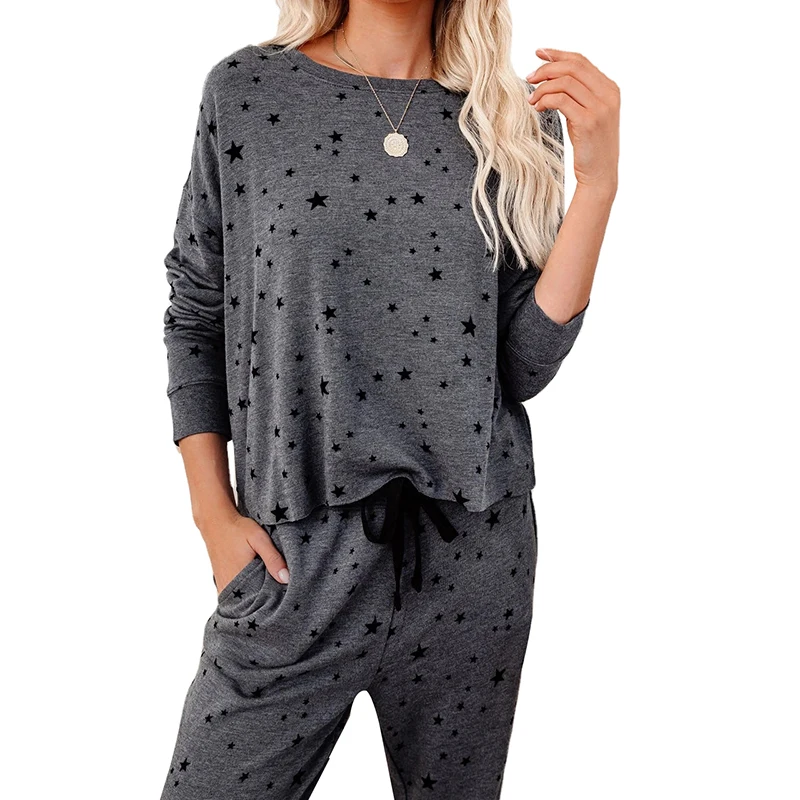 
Fashion Stars Print Ladies Pajamas Outfits Wholesale Loose Soft Plus Size Home Wear High Quality Women Lounge Wear Winter 