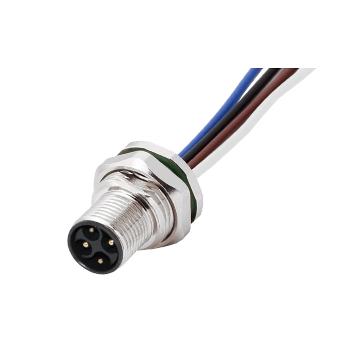 Singal Customized M12 Male panel connector  F-code black solder M12 connector