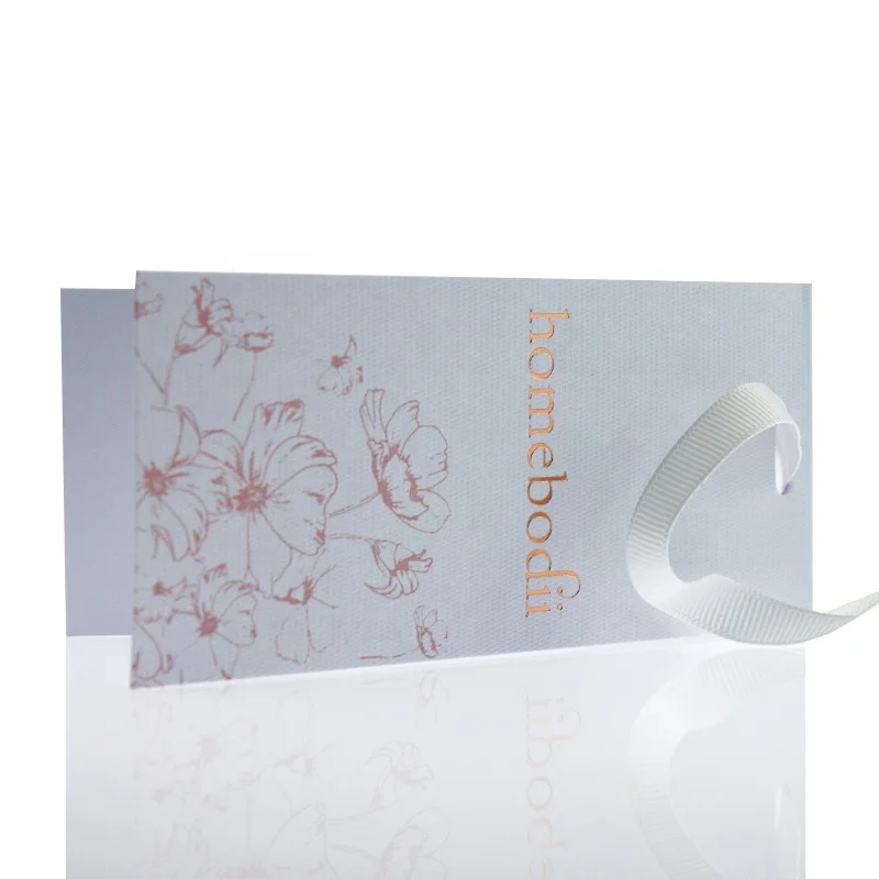 China Custom Logo Rose Golden Foil swing tag Garment Accessory Special textured Paper Hang Tag with grosgrain ribbon rope