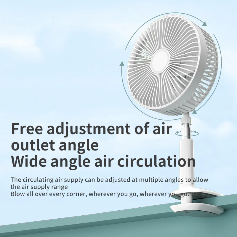2022 New White Simple Dc 12v Mini Fan Stand Fan Round Base Folding Modern Fan With Night Light   rechargeable battery operated
