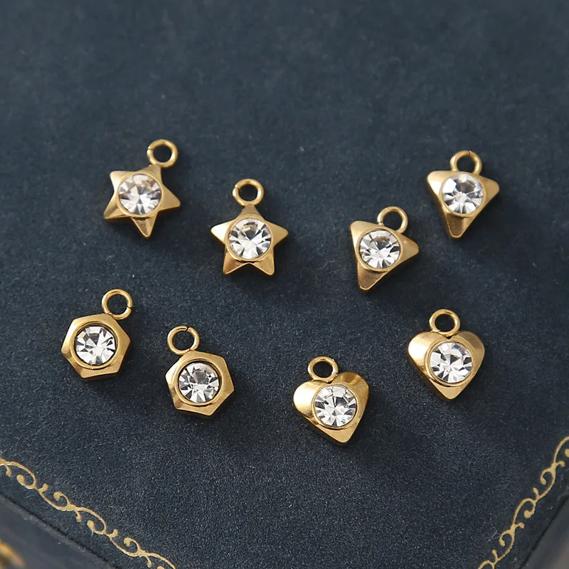 New Stainless Steel Pendant Sparkling Zircon Heart Star Triangle Charm Geometric Necklace Pendants Charm