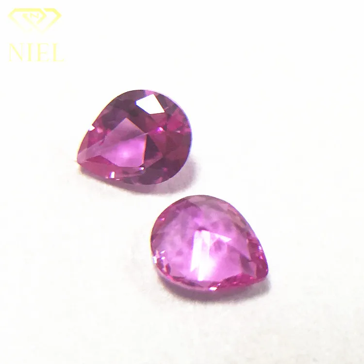 Niel gems pear cut 3# tear rose pink corundum prices wholesale synthetic sapphire gemstone loose ruby gem