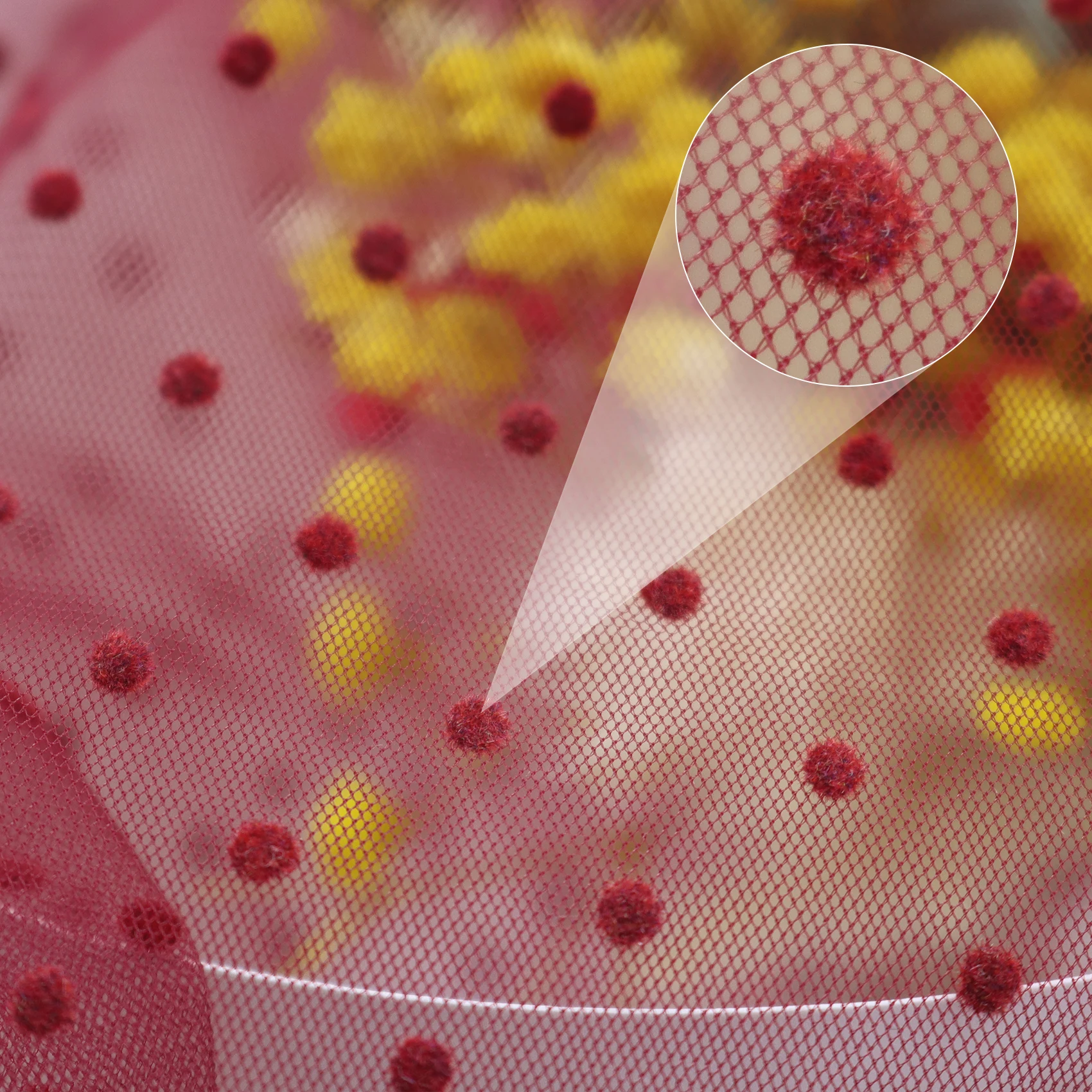 Hot Sell Fancy 100% Poly Flocking Pattern Angular Micro Mesh Fabric for Wedding Kids Girls Women Dress