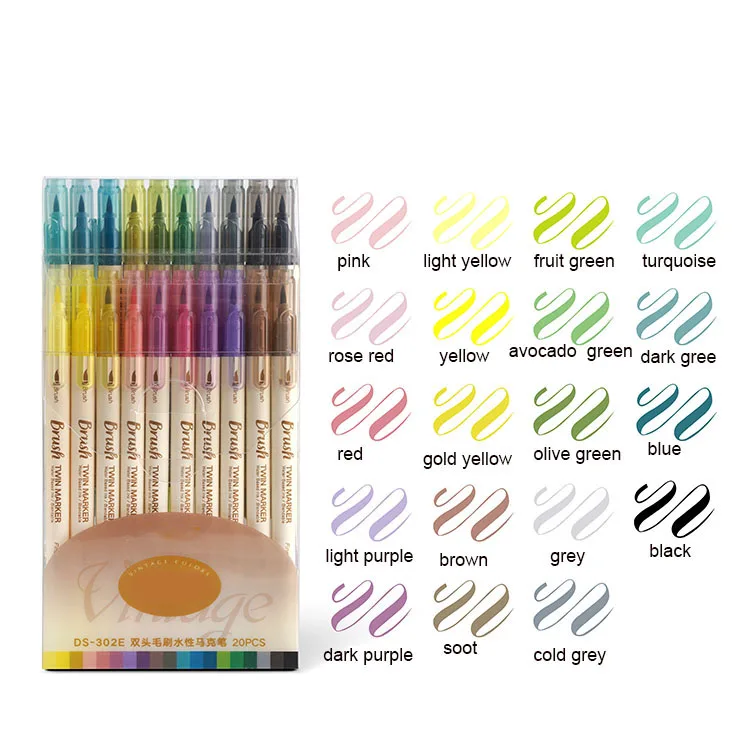Bview Art Soft Nylon Dual Tip Watercolor Brush Pen for Artist Coloring painting Double-ended marker