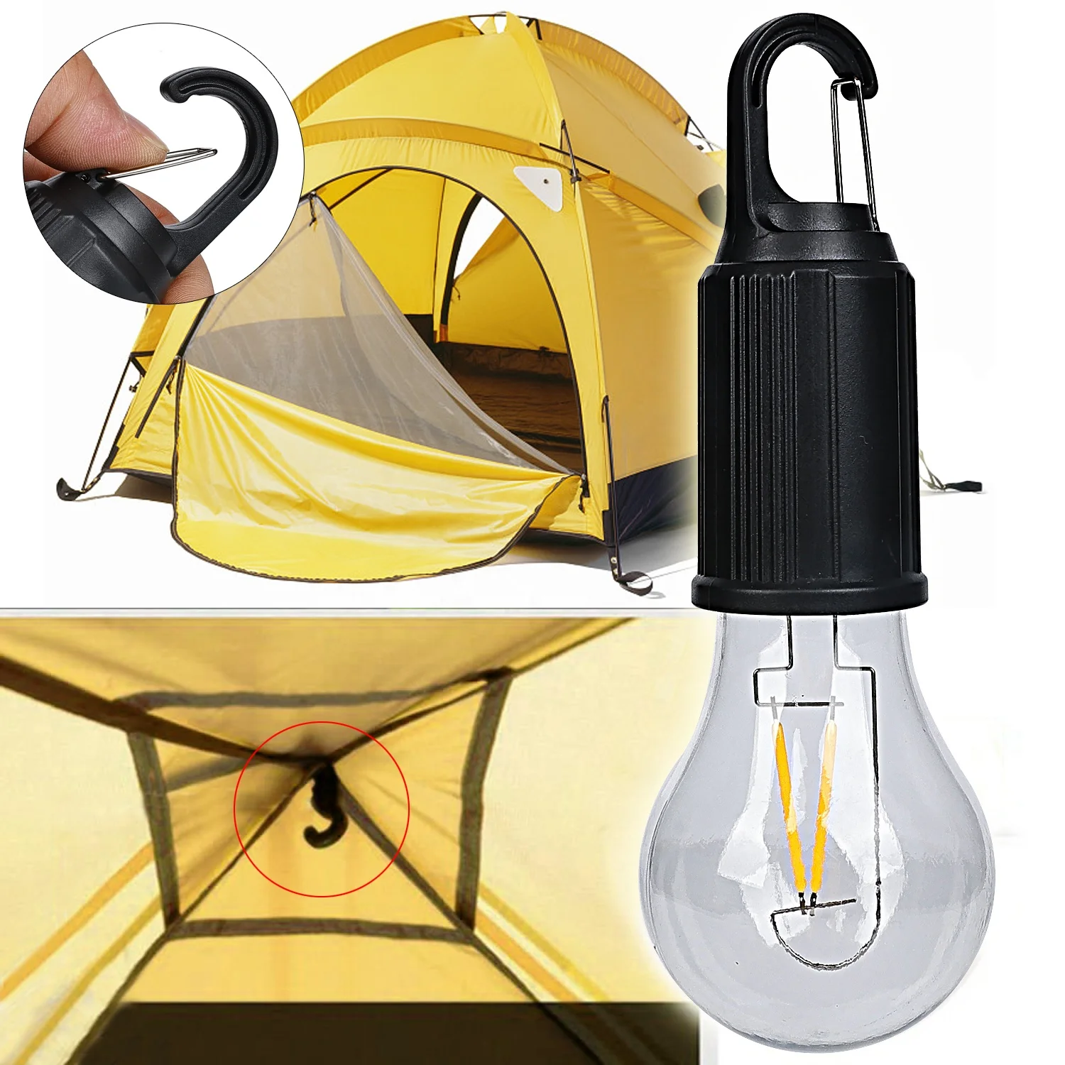 Camping Lantern with 3 Lighting Modes Hanging Tent Light Bulbs with Clip Hook for Camping