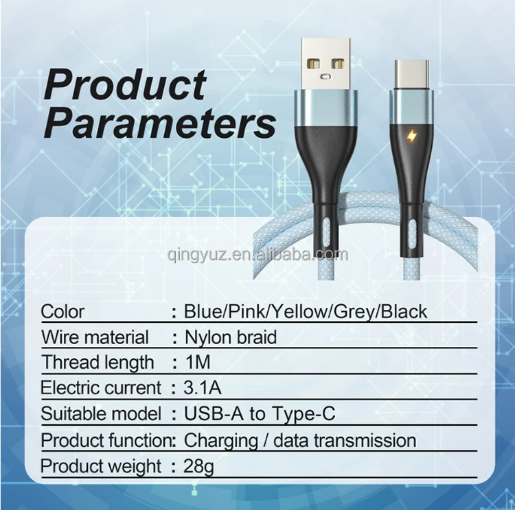 1M Nylon Braided USB C Type Cable Fast Charge For Samsung S9/S8/Note 9/Note 10/Pixel/LG V30 G6/OnePlus 3.1A USB 3.0 Cable 3.3FT