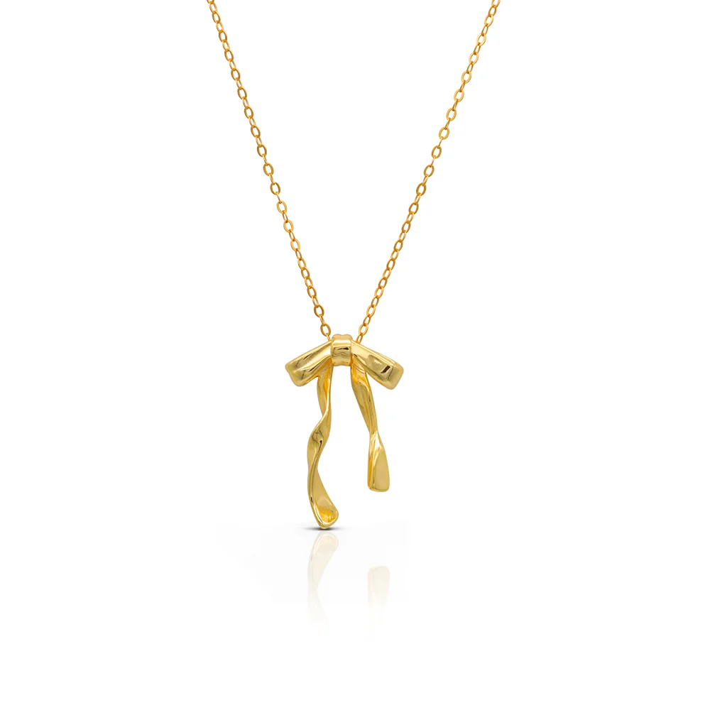Chris April 925 sterling silver bowknot ribbon 3D pendant necklaces for women