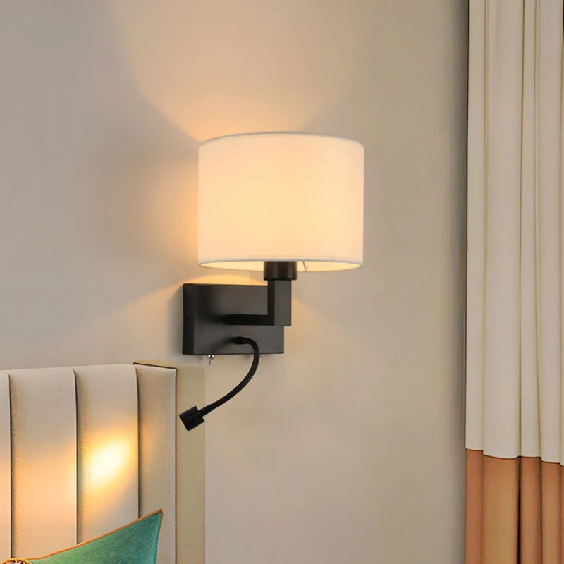 New hotel bedside LED wall light modern simple spotlight Fabric wall lamp
