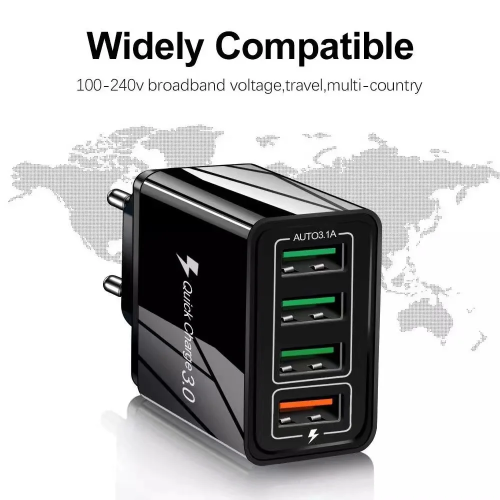 Vanice 4 Usb Charger Phone Single 5v 3a Wall Charger Eu Us Uk Plug Travel Multi Usb Phone Charger Adapter 30Watt