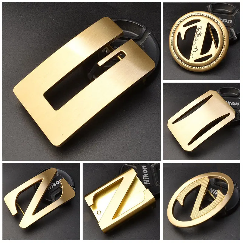 Factory Customized Multiple Style High Quality Letter Pure Brass Plain Buckle for Men Casual Jeans Pants