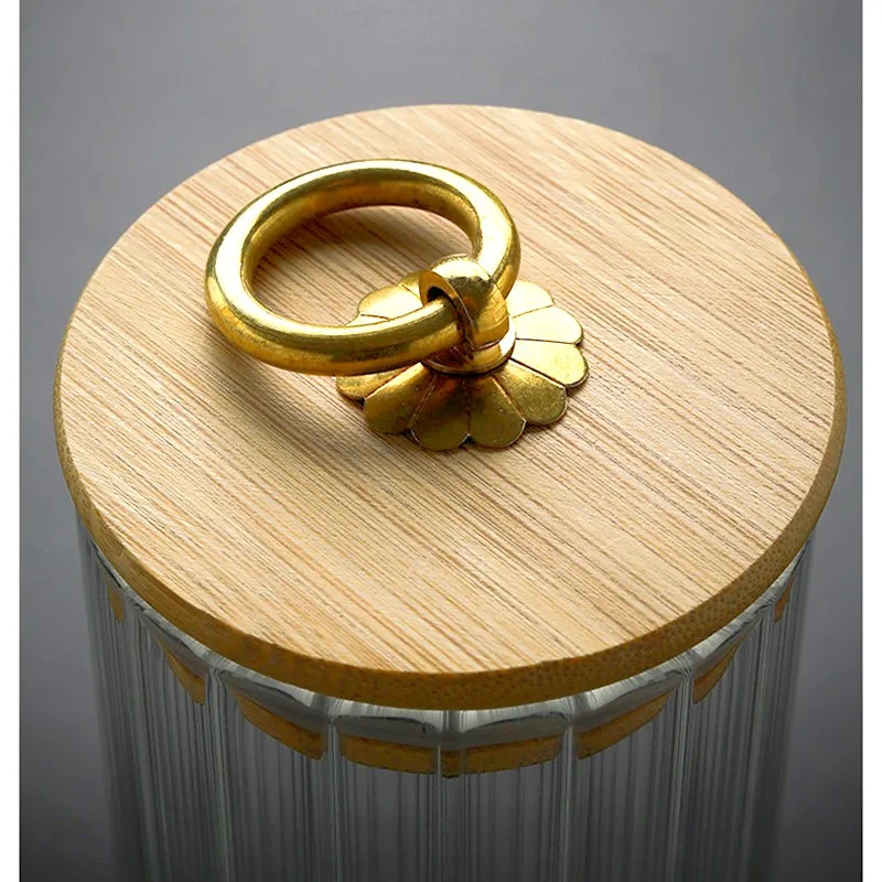 Wholesale Kitchen Borosilicate Glass Airtight Food Storage Container with Bamboo Wood Lid Round Clear Glass Jar Pantry Organizer