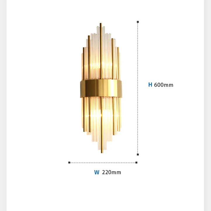 Hotel luxury glass tube wall light Modern golden crystal wall scone light