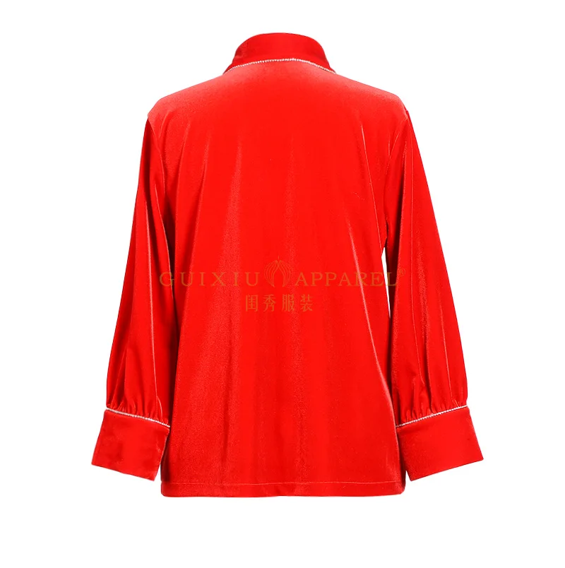 Custom Logo Winter 2 piece set Canary velvet fabric Christmas pajamas red color pleuche  christmas pyjama set