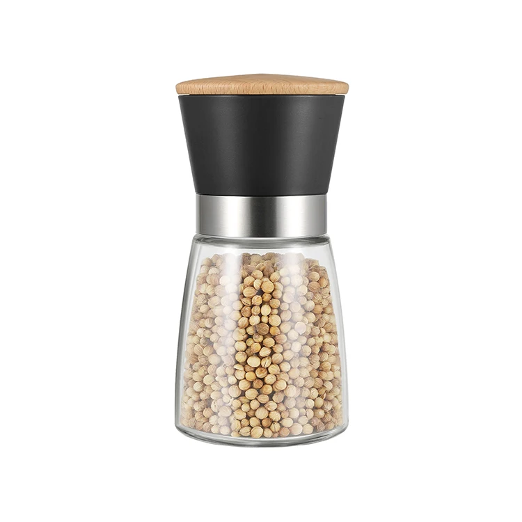 Black 170ml hand operated ceramic corn grinder glass salt pepper mills