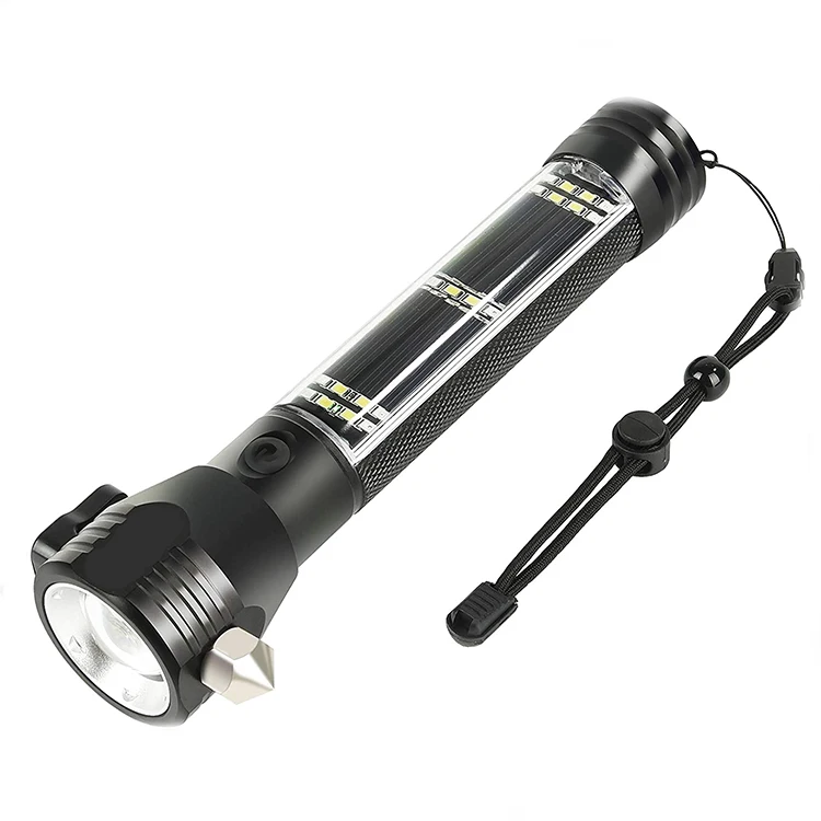 Safety Hammer LED Flashlight Solar Power Tactical Flashlight Linternas Recargables for Outdoor Camping Hiking