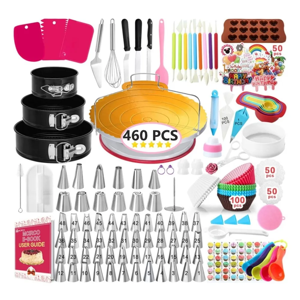 
Wholesale 460 pcs cake tool set With 3 Springform Cake Pans Turntable 60 piping tips pastry bags cake decorating supplies 