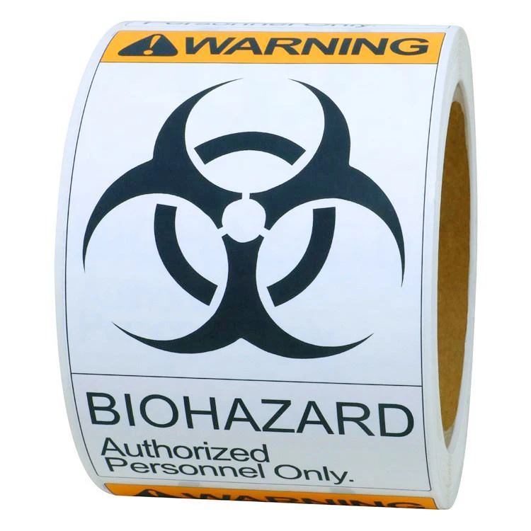 Costom Print 3 x 5 inch 4 X 4 Inch Orange-Black Red-Orange Printed Biohazard Warning Labels Sticker roll