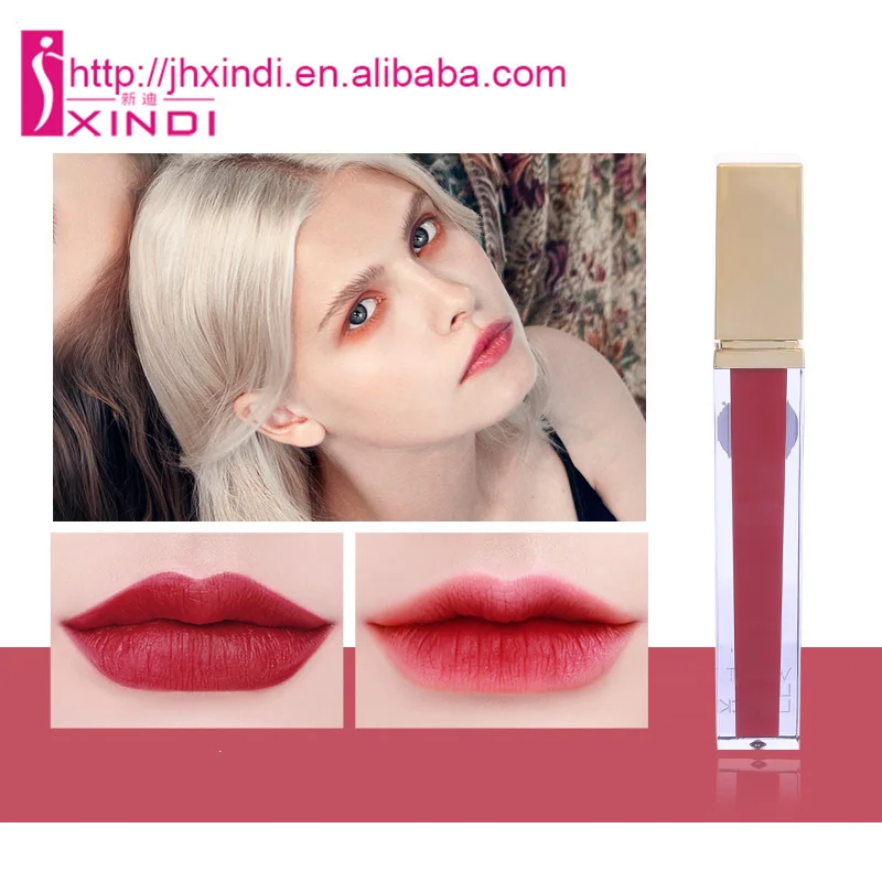 Customized new private logo matte Waterproof liquid lipstick long lasting cruelty free shimmer Vitamin E red satin lip gloss