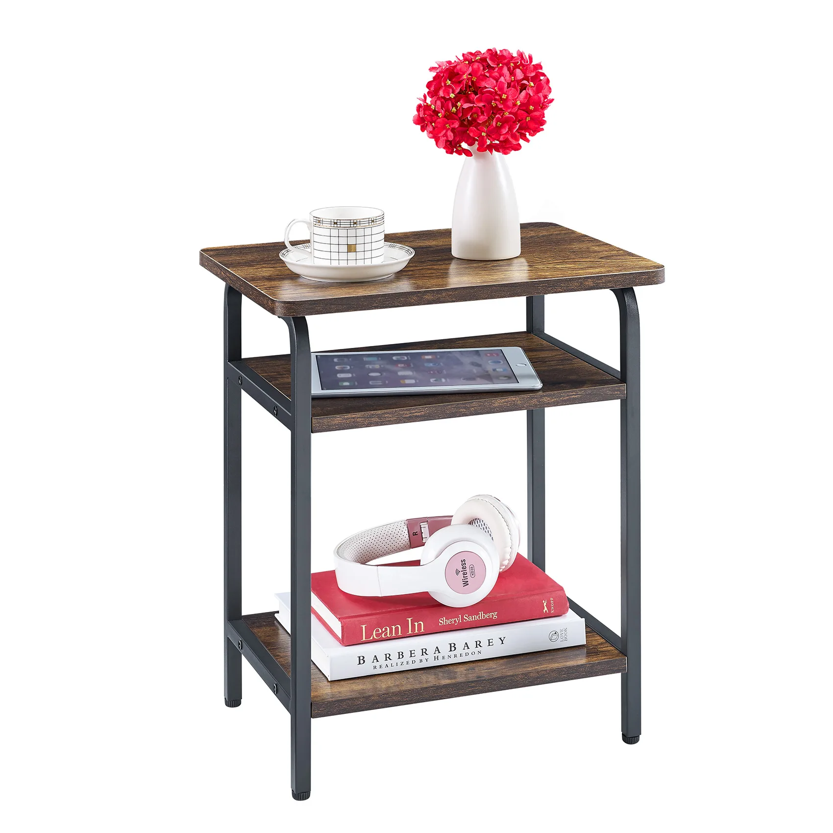 
Оптовая продажа с фабрики 3-х уровневая приставной столик промышленный стиль журнальный столик простой деревянный приставной стол с металлической рамкой 