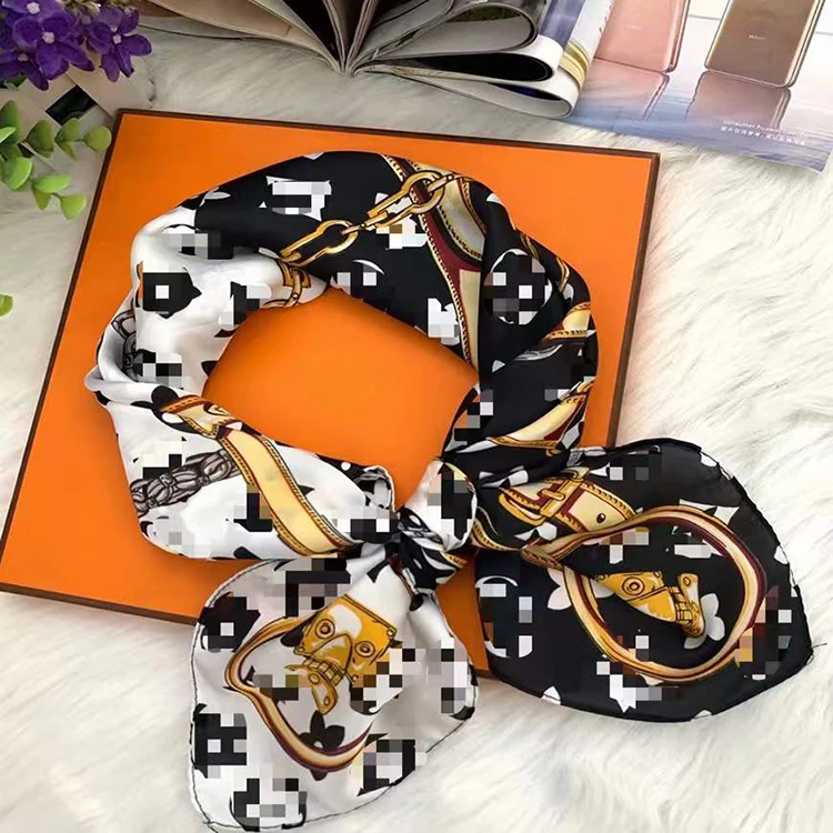 Women Fashion Custom Design Luxury Pattern Head Handkerchief Small Square Silk Satin Scarf