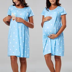 Maternity Nursing Pajamas Wholesale pijamas de lactancia Hospital Nightwear Print Loose Maternity Dress For Mom Breastfeeding
