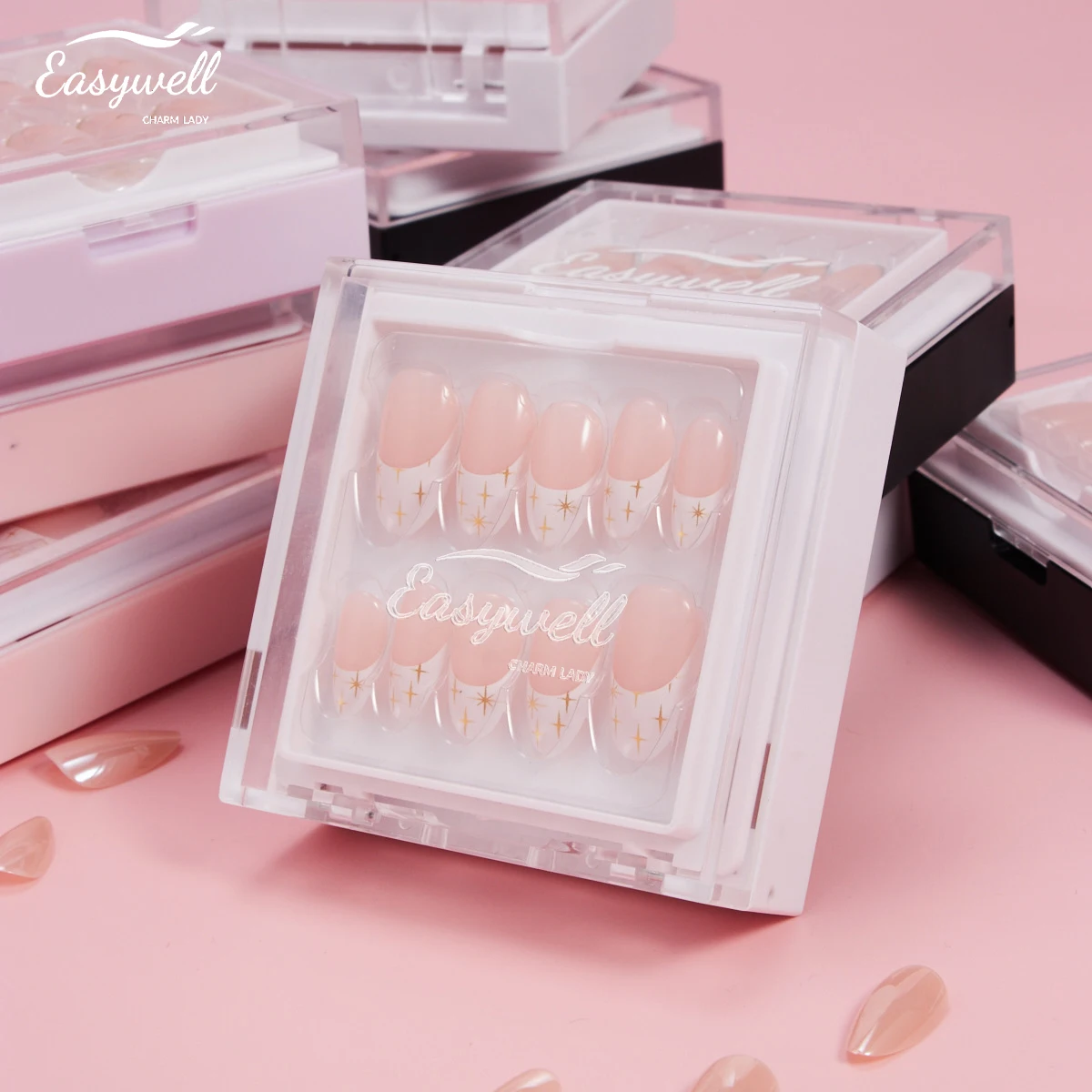 New French Nails Private Label Fake Nails Full Cover Custom logo press on nail box