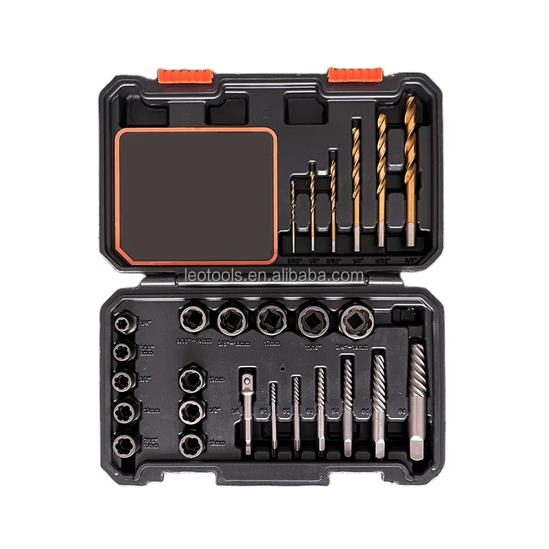 26-Piece Bolt Extractor Screw Extractor Set and Cobalt Drill Bit Set with Hex Adapter Car Repair Tool Set