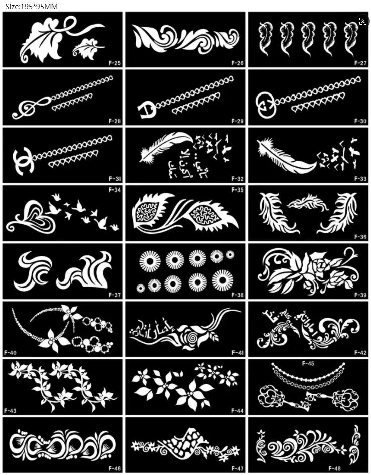 Henna sticker tattoo stencils available worldwide self-adhesive henna stencil Templates Glitter for Body Art Paint