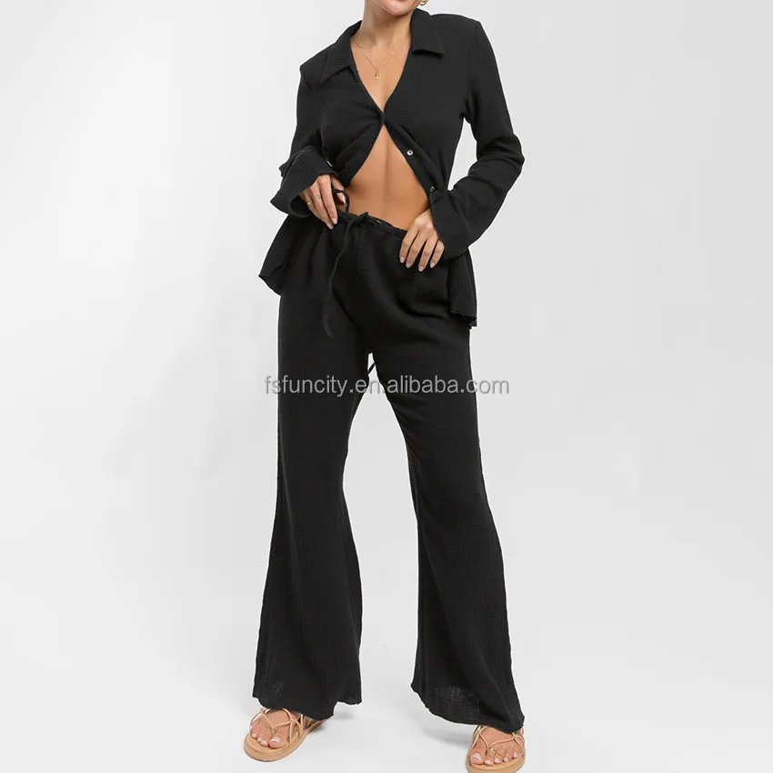 Custom cotton pajama Double Gauze cotton night pajamas ladies Sleepwear casual 2 pieces shorts women gauze cotton pajamas set