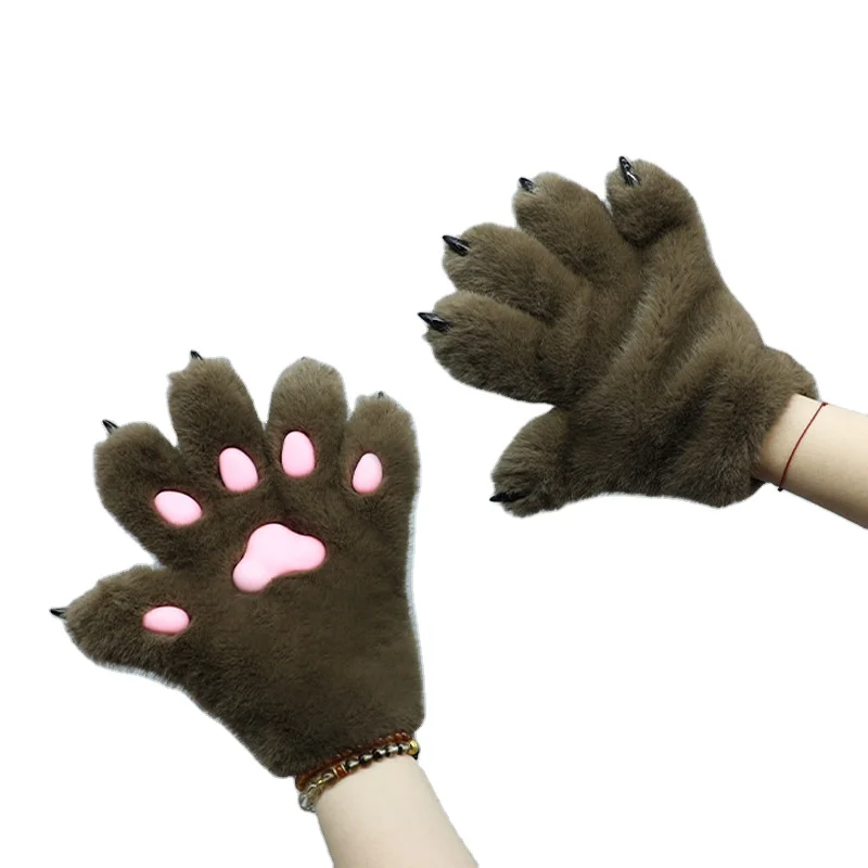New Arrival Cute Cat Kitten Paw Claw Warm Gloves Mittens Soft Anime Cosplay Plush For Halloween Party Accessories Gift