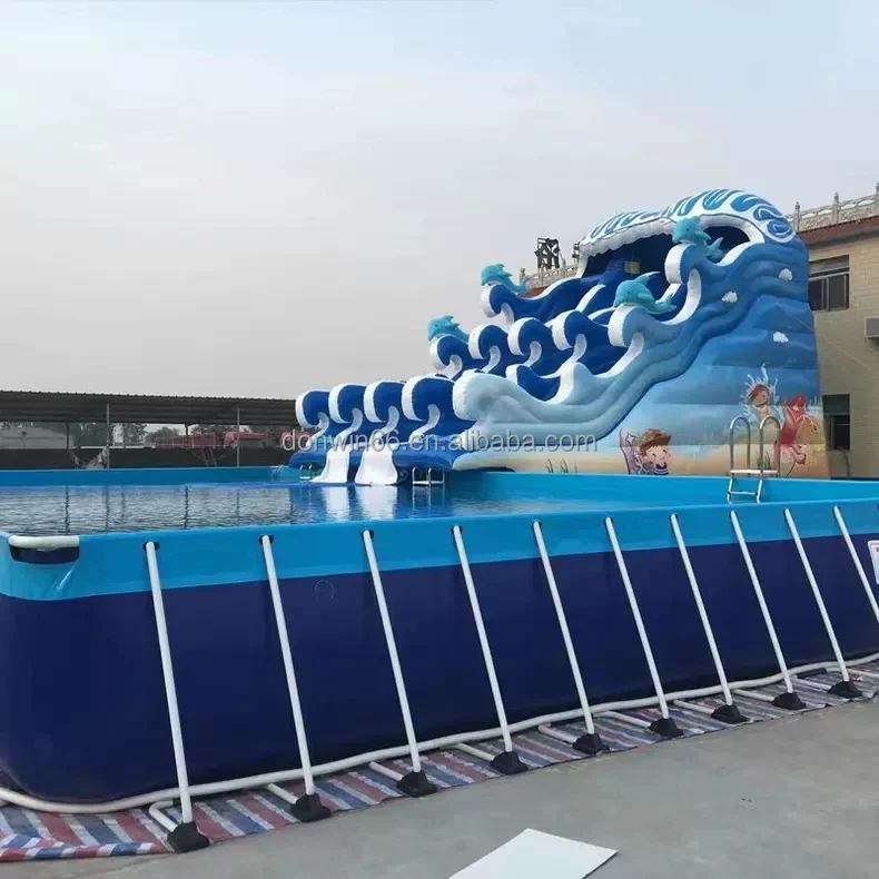 Commercial Rectangular Outdoors Metal Large Frame Amusement Water Park Swimming Pool With Filtration System