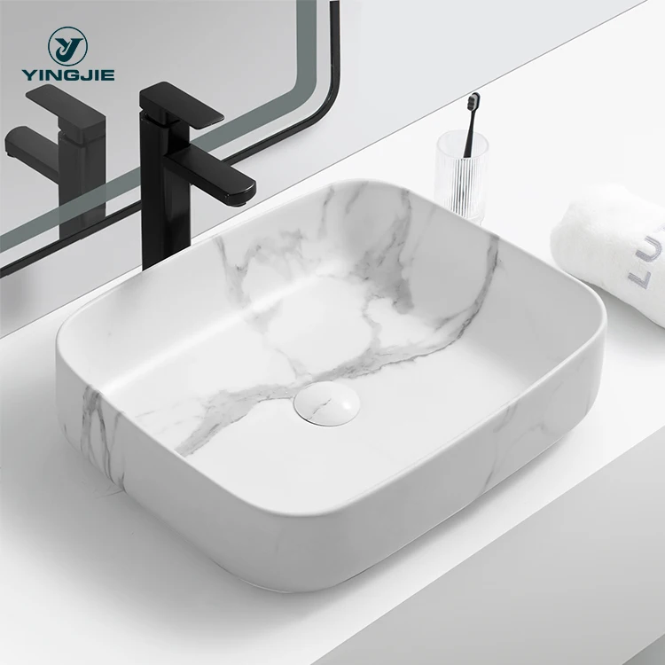 lavamanos rectangular design white ceramic counter bathroom sink wash basin for hotel villa