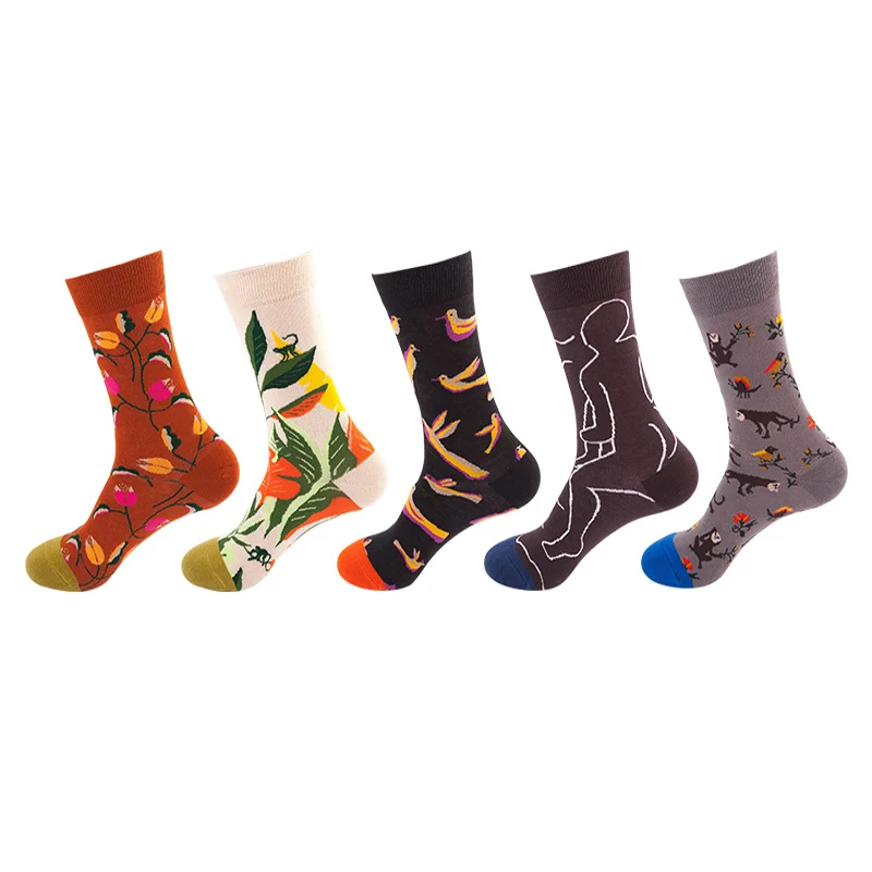 hot sale new style total 200 design colorful happy socks unisex cotton adult socks high quality fruit food pattern socks