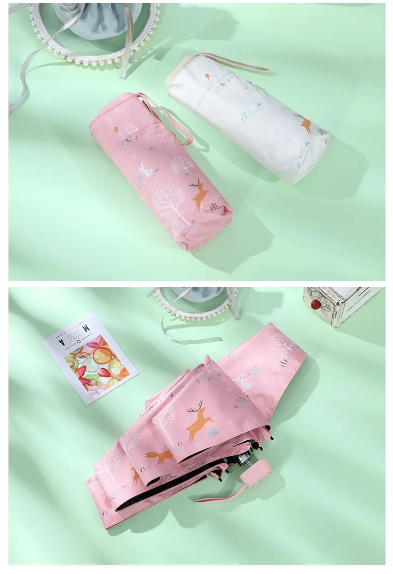 Small Deer Fresh Five-folding Umbrella Korean Edition clear Dual Use Vinyl Sun protection Uv