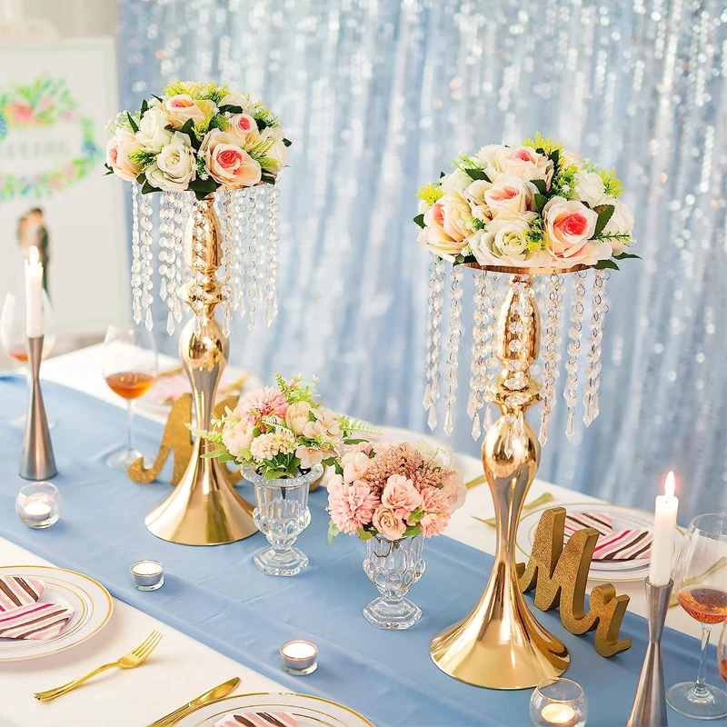 2Pcs Flower Kissing Ball Arrangement Bouquet 15 Heads Plastic Artificial Silk Rose Flowers for Wedding Party Centerpiece