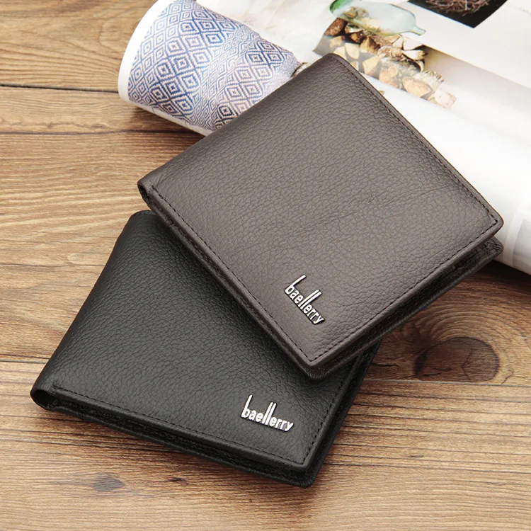 Custom Brown Low Price Small Slim Luxury Short Fashion Genuine Leather Wallet Men Bifold