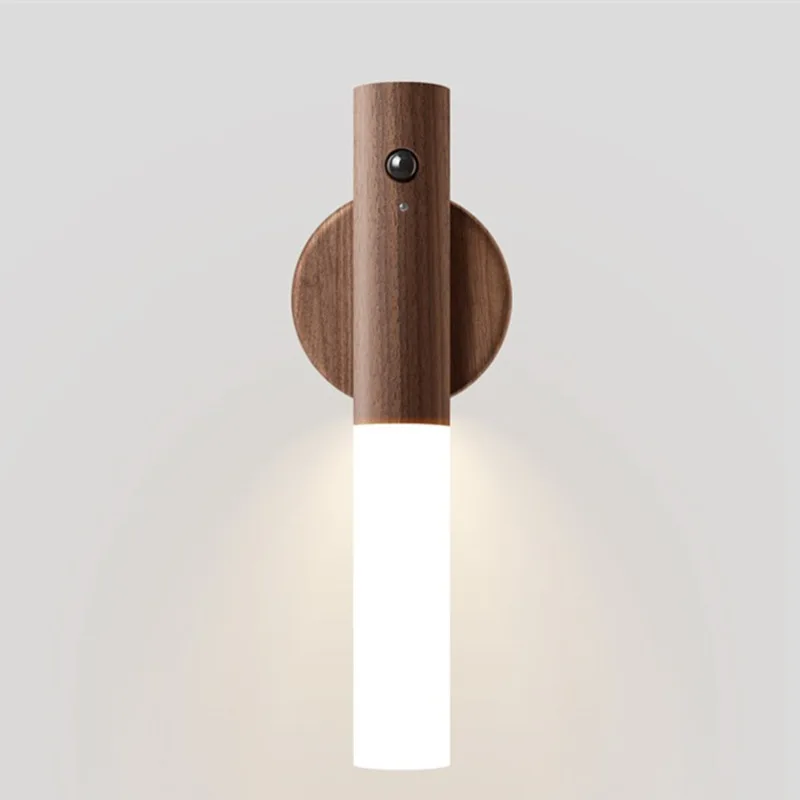 Modern Portable Wireless LED Intelligent Auto Stick Motion Sensor Wooden Wall Lamps Room Use Induction Human Body Night Light