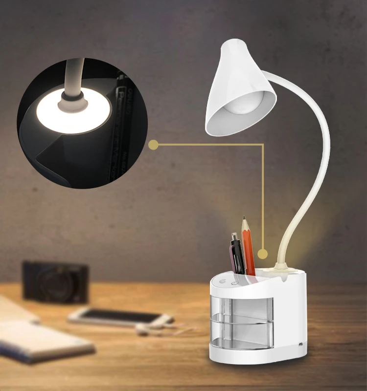 LED Desk Lamp with Pen & Phone Holder ,Battery Operated Desk Lamp Adjustable Desk Lamp,Portable Reading Table Lamp