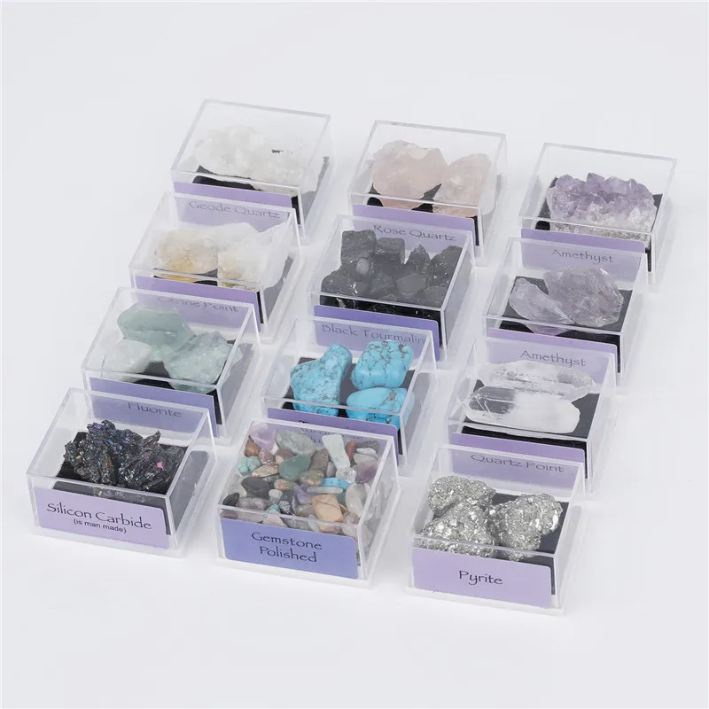 12 Optional Museum Natural Crystal Ores Mineral Raw Stones Geological Popularization Teaching Materials Mixed Ores