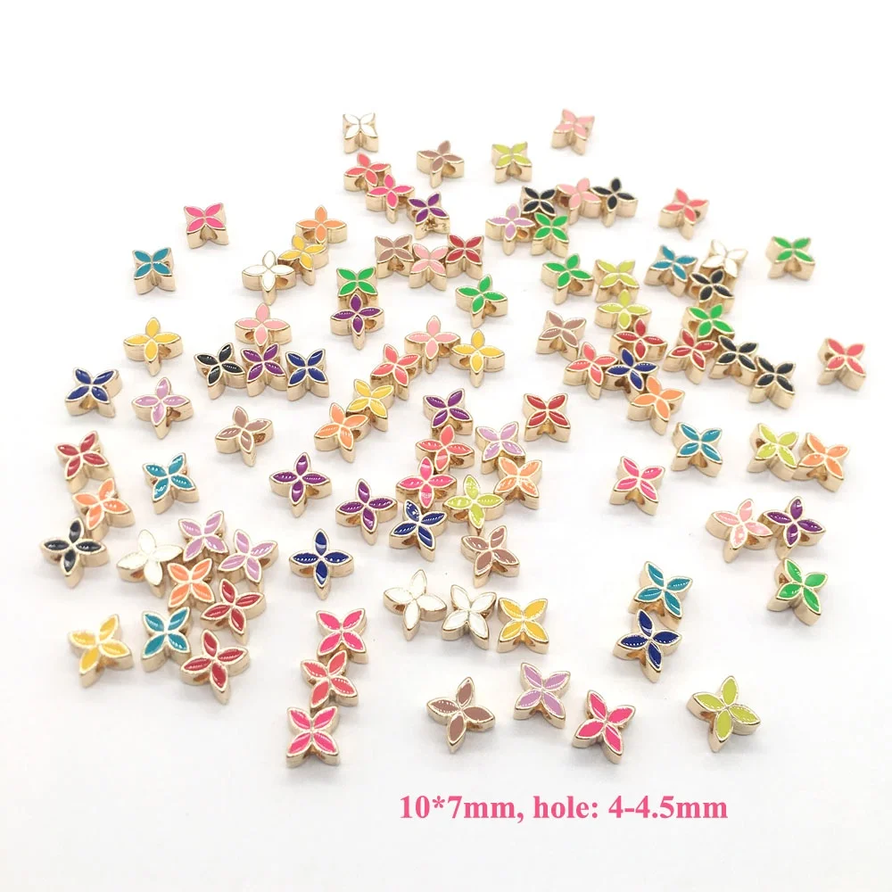 4mm big hole spacer flower butterfly bead charms for elastic hair band metal alloy enamel heart charm for bracelet making