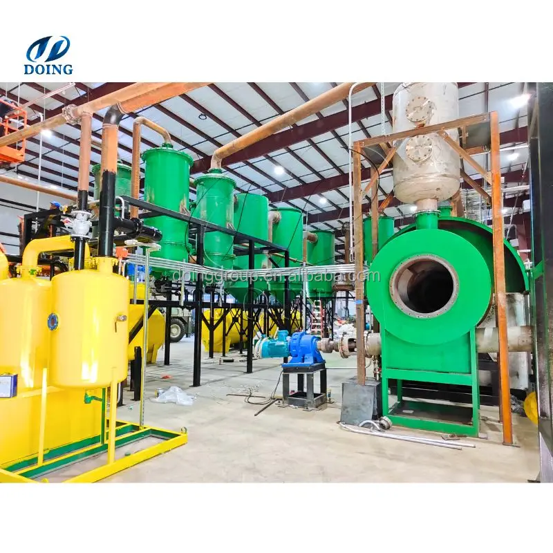 Continuous tire plastic pyrolysis machine with fully PLC automatic design Used rubber to fuel oil pyrolysis extraction plant