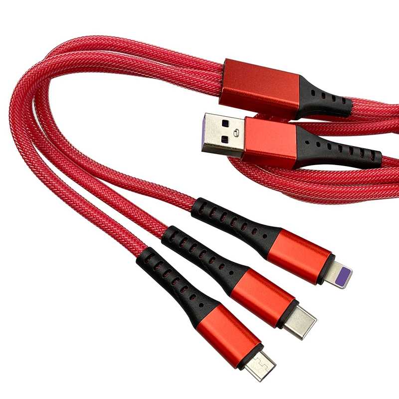 3 in 1  multi-role for mobile phone 5A fast charging 3-in-1 usb cable Multi Function Cell Phone Charger Cord