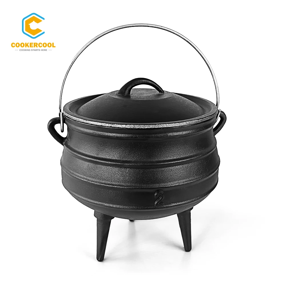 Cookercool Cast Iron Pre-Seasoned Potjie African Pot With Lid