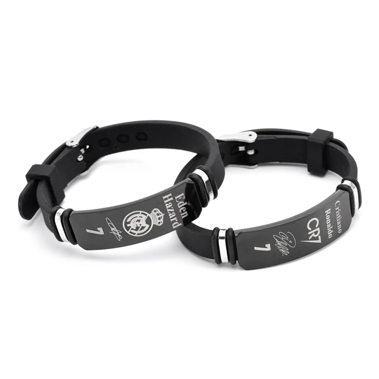 Custom Wholesale Stainless Steel Man Trendy  Accessories Jewelry Men European Football Star Sport Silicone Bracelet