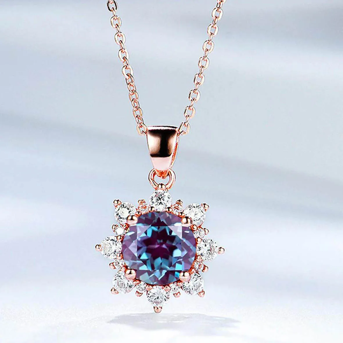 925 Sterling Silver Rose Gold Solid Silver 2Ct Gemstone Pendant Lab created Alexandrite Pendants