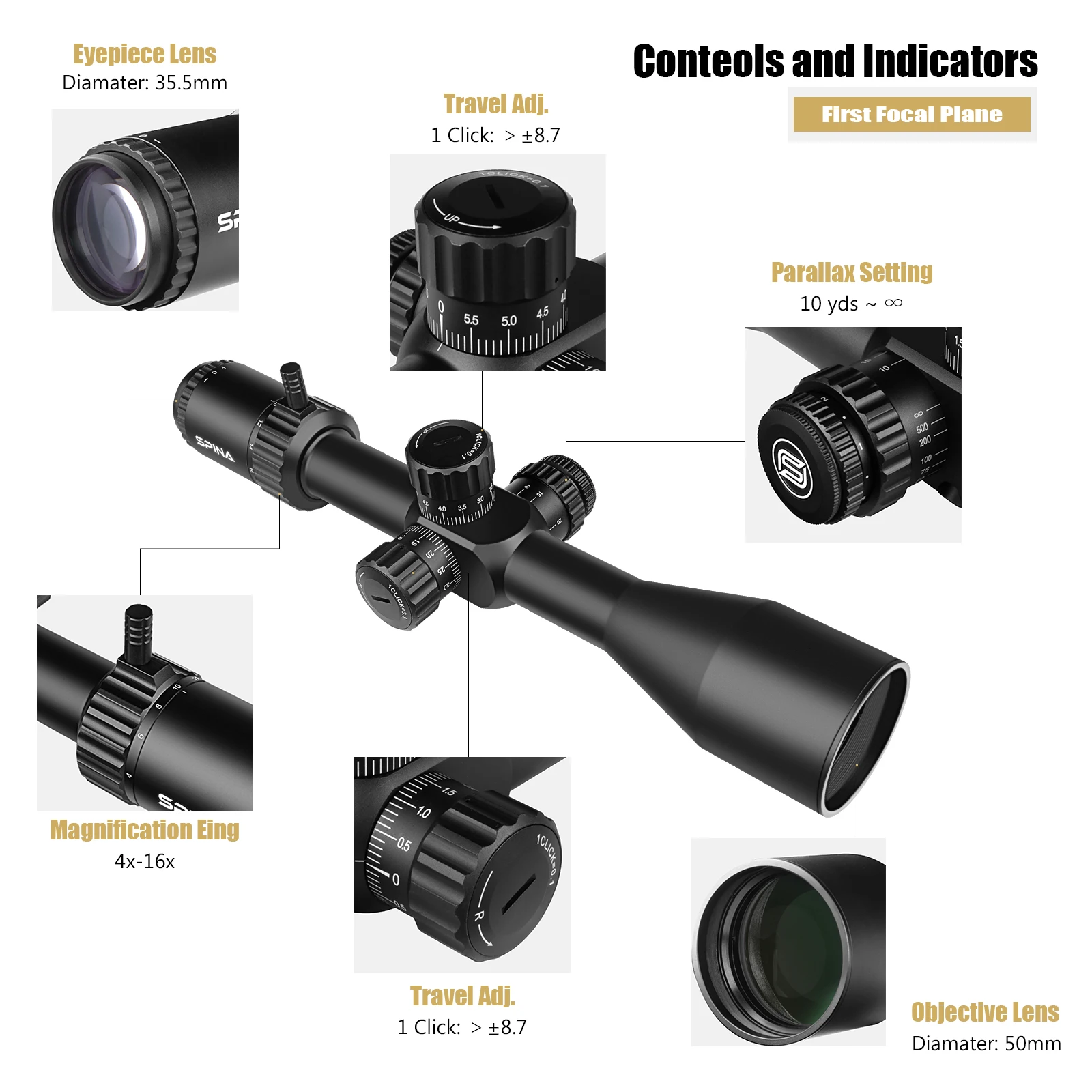 4-16x50 Zero Stop FFP Illuminated Fully Multi-Coated Waterproof Shockproof Optical Hunting Scope