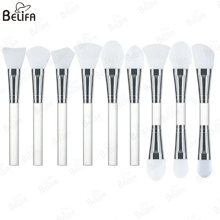 private label vegan facial and body silver double-ended white silicone face flat head fine masking silicon mask applicator brush