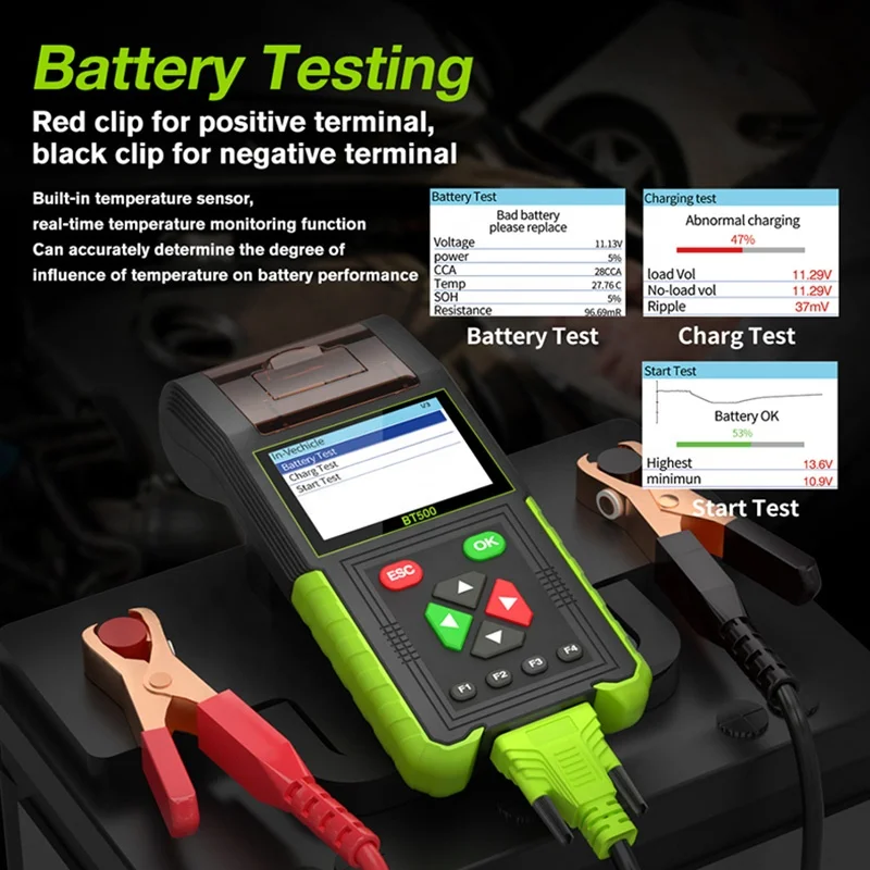 12V/24V Car Battery Tester Digital Automotive Diagnostic Battery Tester Analyzer Vehicle Cranking Charging Scanner Tool 12 1.5KG