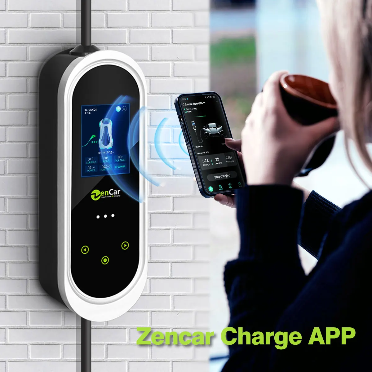 Zencar самый большой дисплей GBT EVSE 32A 7KW умное портативное зарядное устройство с Wi-Fi и контролем температуры Синий CEE